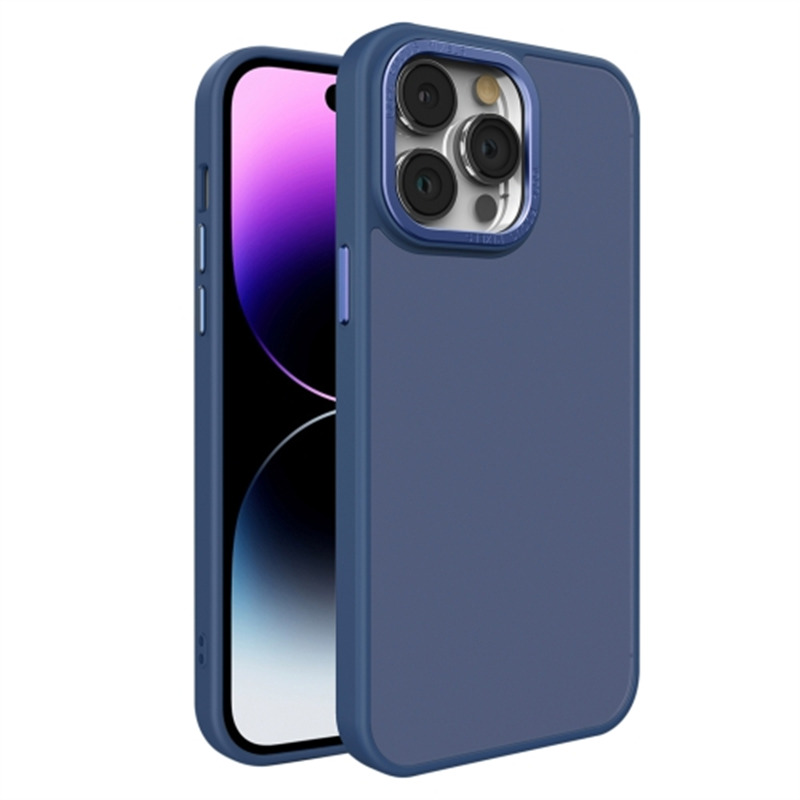 

Skin-touch-telefonhülle Für Iphone 15 Schockdes Schlanker Hartpc+soft Tpu-telefonabdeckung Mit Metalllinsenrahmen - Saphir, iPhone 15