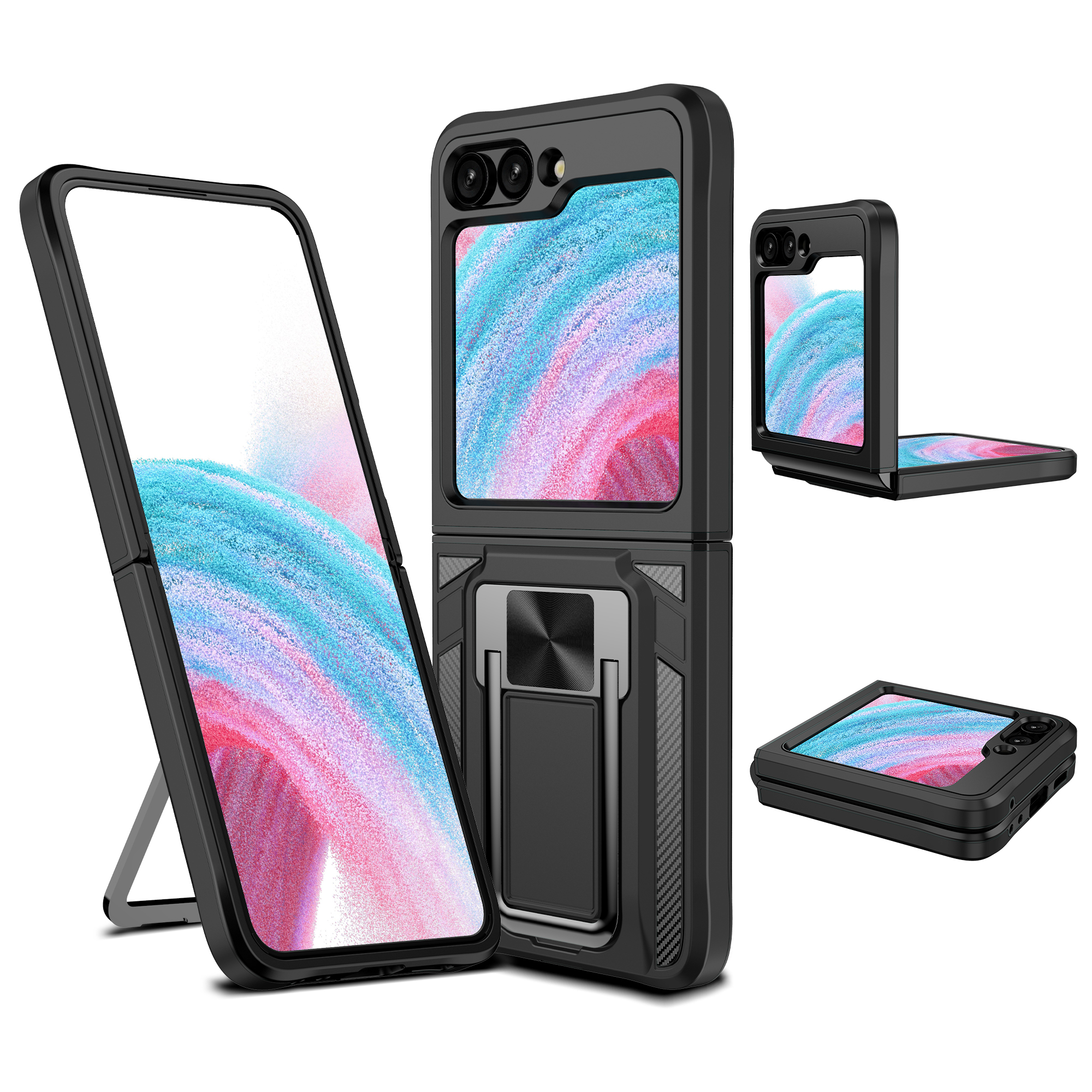 

Für Samsung Galaxy Z Flip5 5G Faltphontone -kickstand Cover PC+TPU -hülle Stütze Magnetic Car Mount - Schwarz, Galaxy Z Flip5 5G