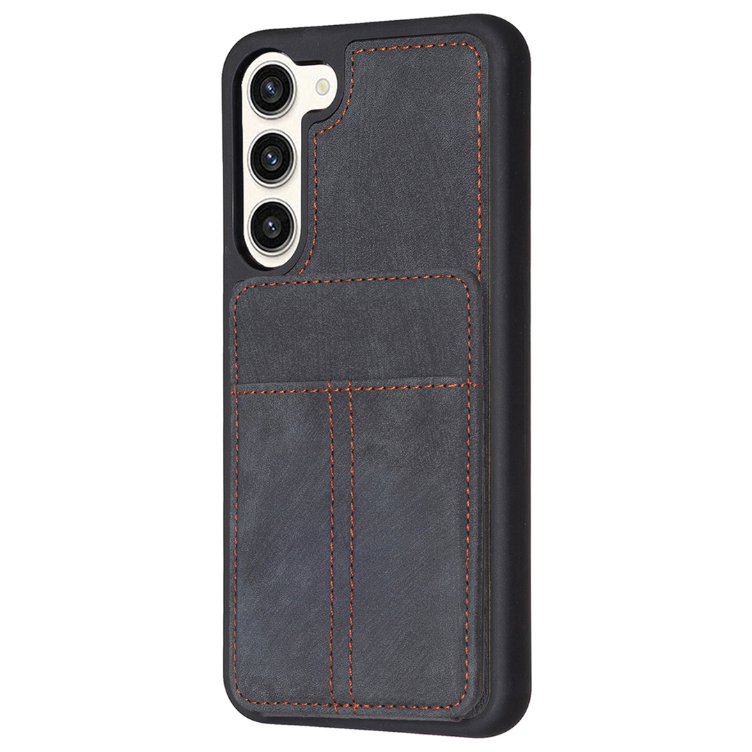 

BF28 Für Samsung Galaxy S23 Matt PU Lederbeschichtete TPU -telefonabdeckungskartenhalter Kickstand Hülle - Schwarz, Galaxy S23