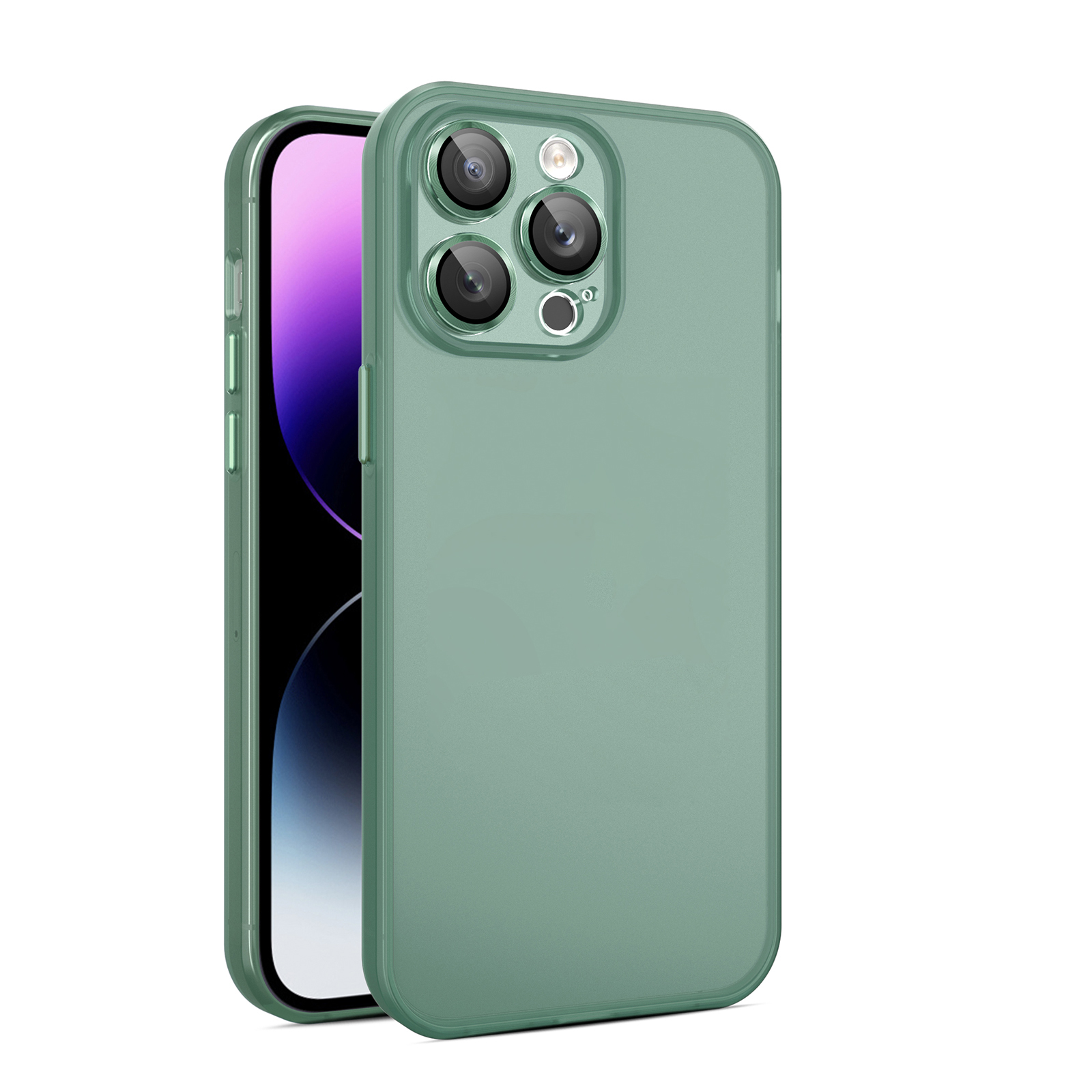 

Skin-touch-telefonhüllen Für Iphone 15 Plus Durchscheinende Matte Tpu+pc+metall-telefonabdeckung Mit Glaslinsenfilm - Grün, iPhone 15 Plus