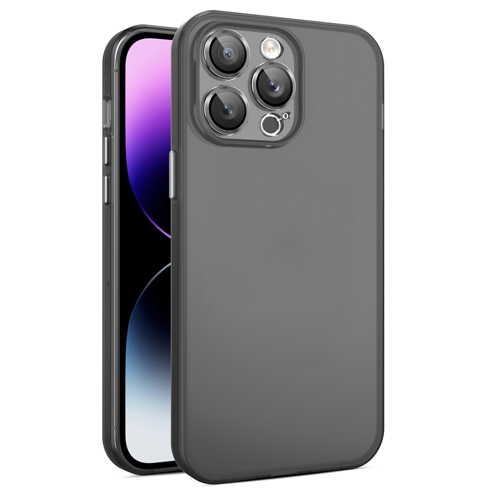 

Skin-touch-telefonhüllen Für Iphone 15 Plus Durchscheinende Matte Tpu+pc+metall-telefonabdeckung Mit Glaslinsenfilm - Schwarz, iPhone 15 Plus