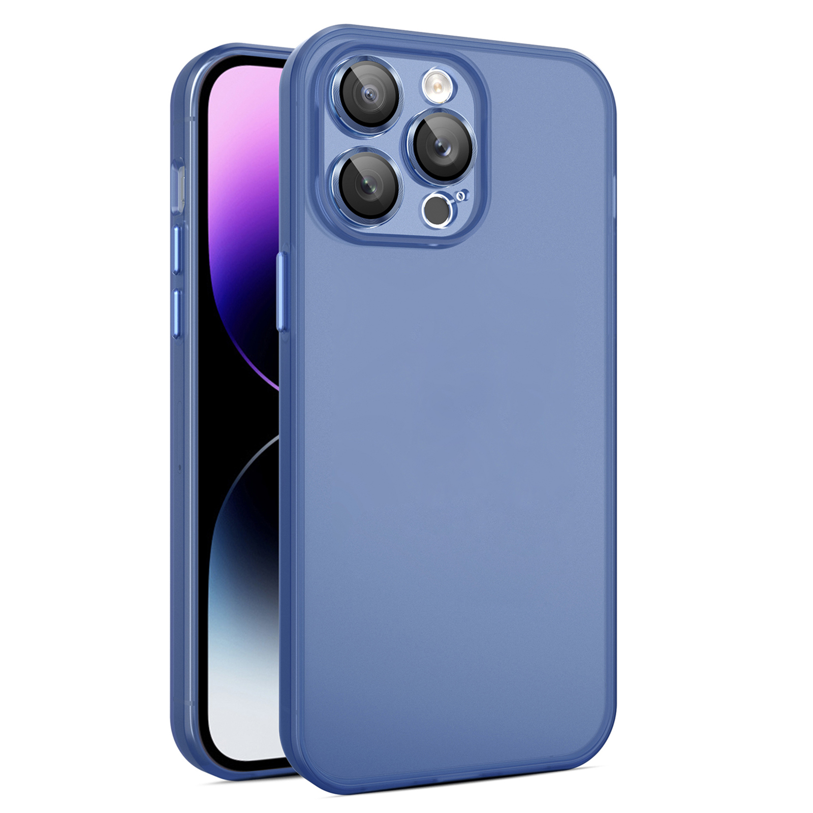 

Für Iphone 15 Skin-Feel Matte Phone Hülle Tpu+pc+metallglaslinse Durchscheinende Mobile Schutzabdeckung - Blau, iPhone 15