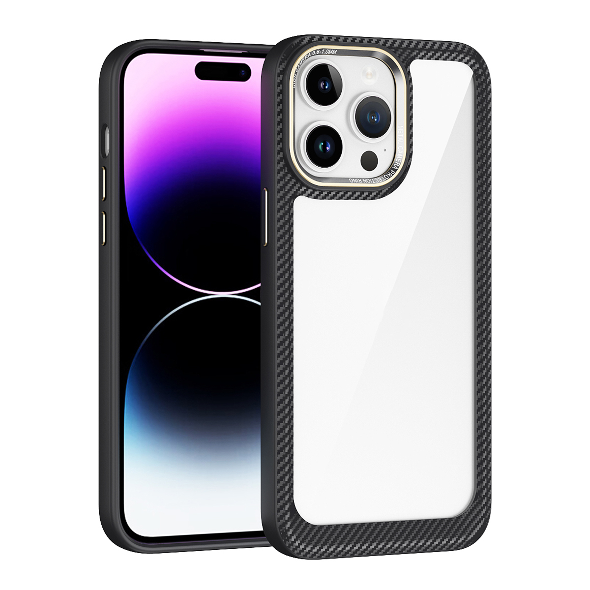 

Für Das Iphone 15 Pro TPU+PC+Metal Lens Frame Phone Case Anti-schlupf-mobilfunk-mobiltelefon-schutzabdeckung - Schwarz+transparent, iPhone 15 Pro
