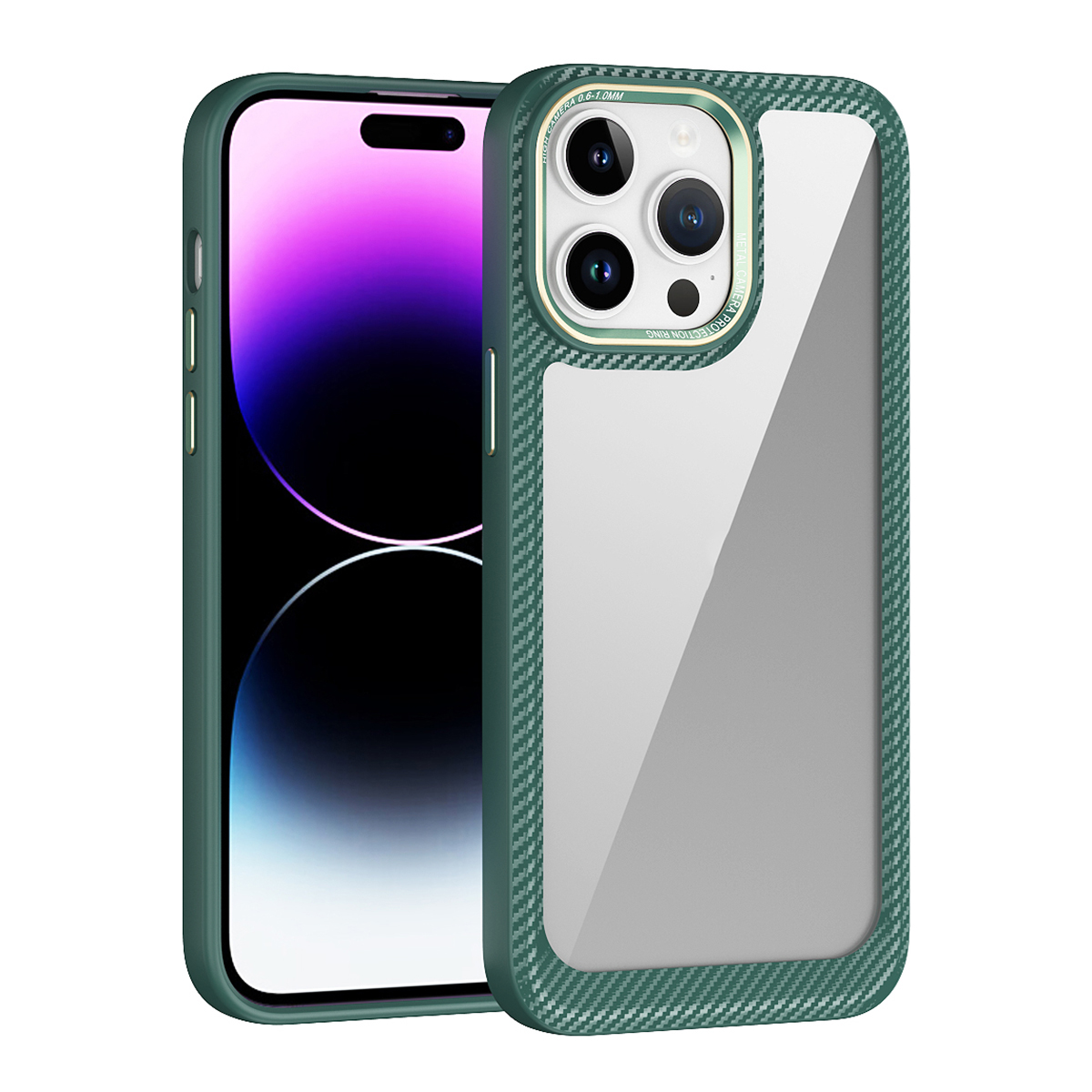 

Für Das Iphone 15 Plus Drop-proof-hybridhülle, Tpu+pc+metall-objektivrahmen Anti-slip-t-slip-transparent-telefonabdeckung - Grün, iPhone 15 Plus