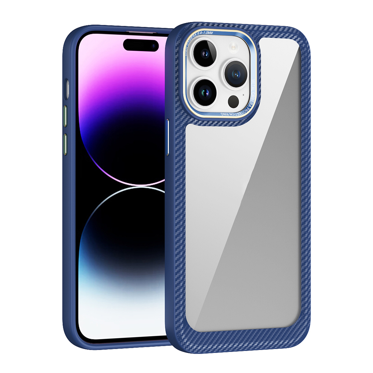 

Für Das Iphone 15 Plus Drop-proof-hybridhülle, Tpu+pc+metall-objektivrahmen Anti-slip-t-slip-transparent-telefonabdeckung - Navy Blau, iPhone 15 Plus