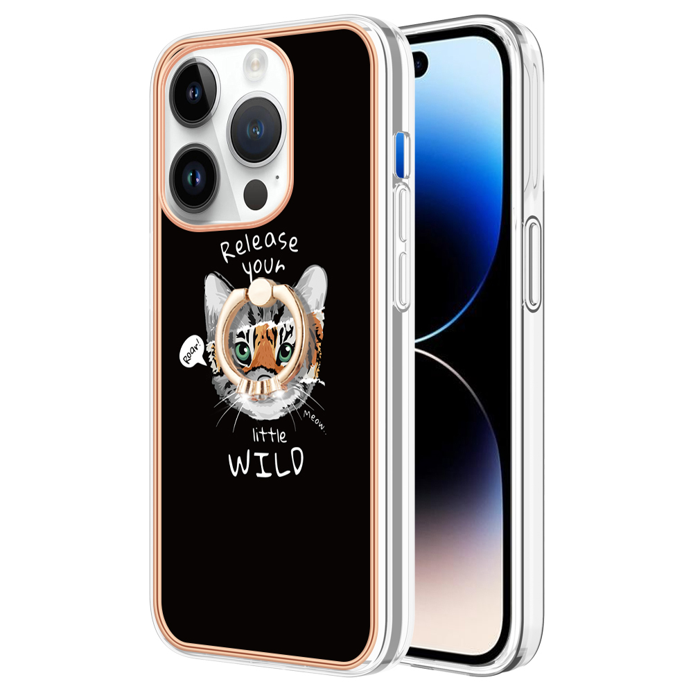 

YB IMD Series-20-style D Anti-drop-kickstand-hülle Für Iphone 15 Pro Max Imd-muster 2,0 mm Elektroplierende Tpu-telefonschale - Katze / Tiger, iPhone 15 Pro Max