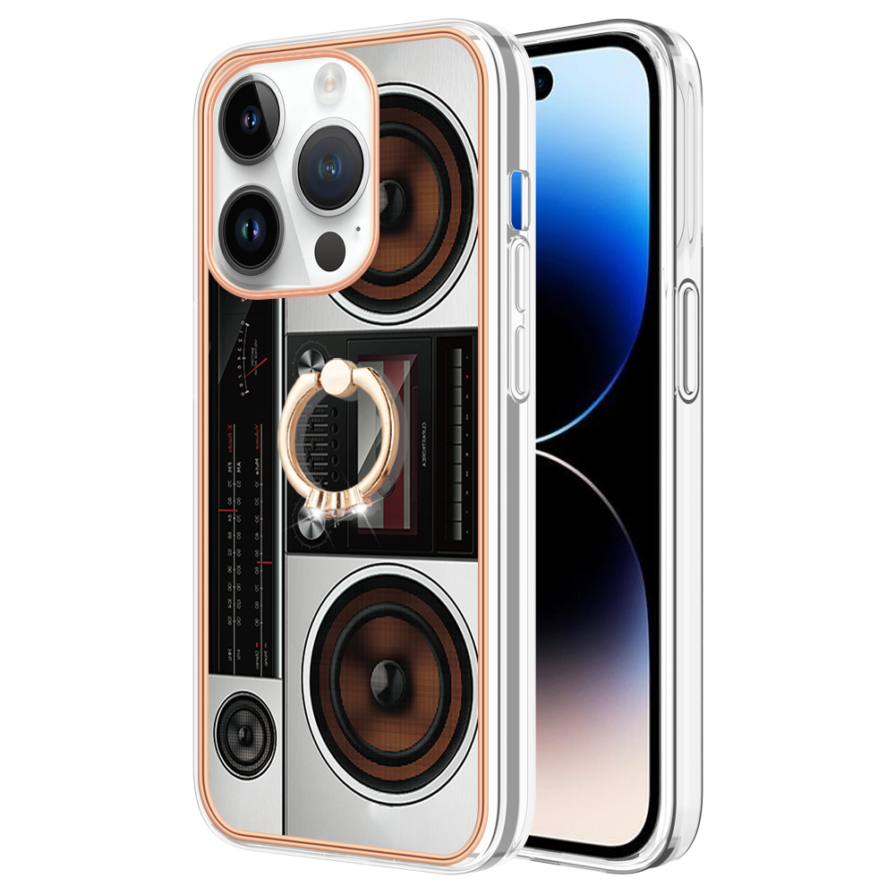 

YB IMD Series-20-style D Anti-drop-kickstand-hülle Für Iphone 15 Pro Max Imd-muster 2,0 mm Elektroplierende Tpu-telefonschale - Radio, iPhone 15 Pro Max
