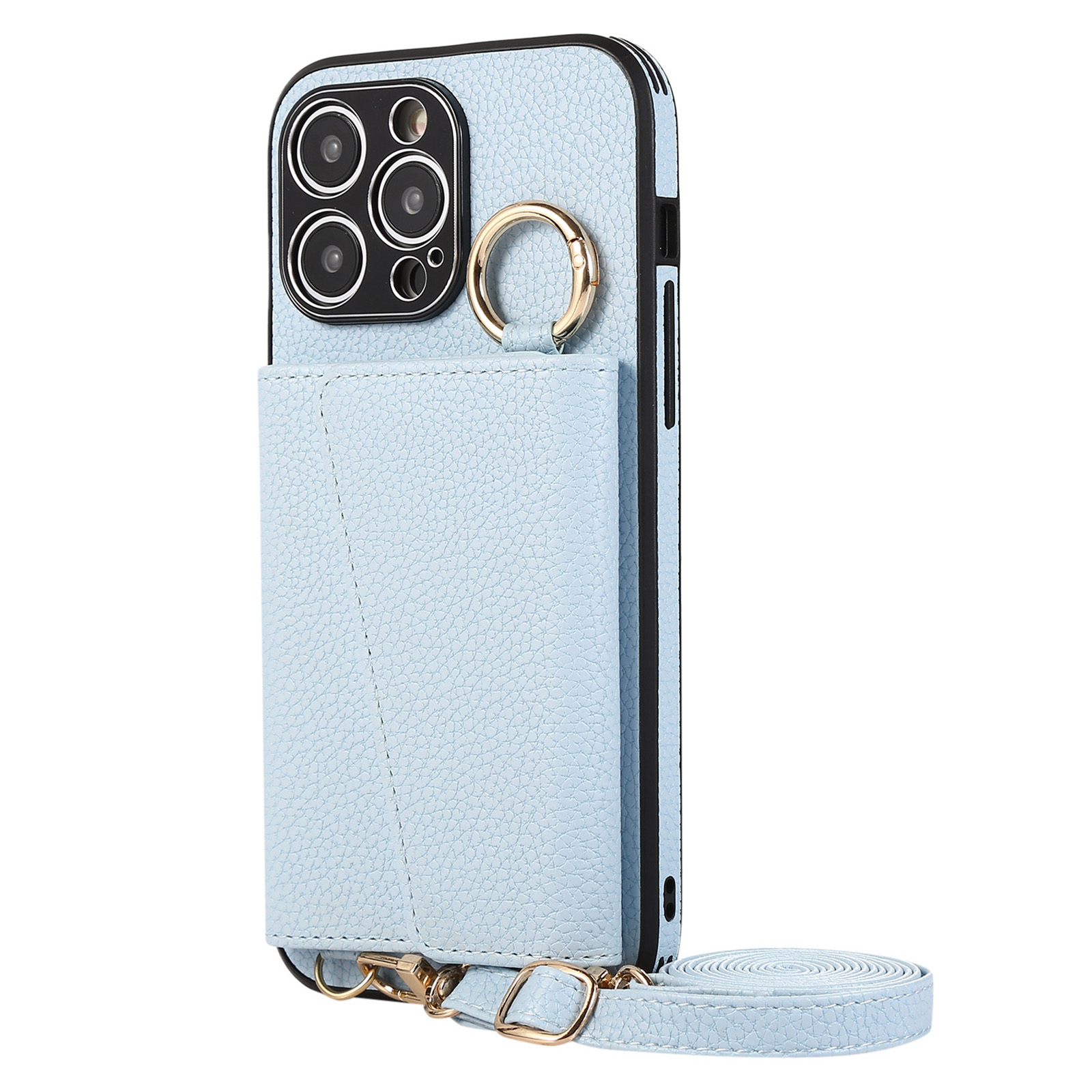 

Kartenhalter Pu+pc+tpu-hülle Für Iphone 15 Anti-drop-kickständer-telefonabdeckung Mit Lanyard - Blau, iPhone 15