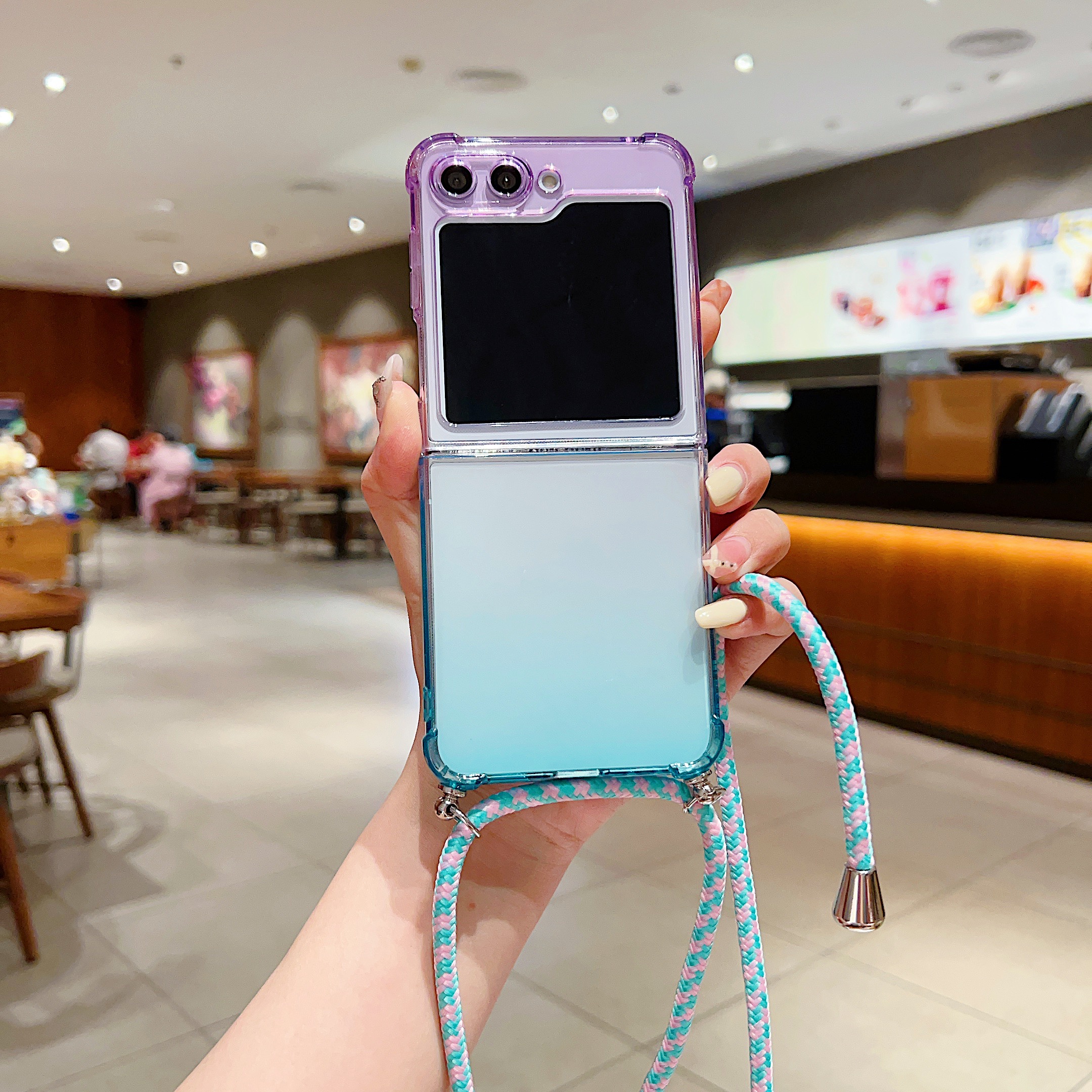 

Für Samsung Galaxy Z Flip5 5G TPU -hülle -gradientenfarbe Faltphase Mit Schultergurt - Lila+blau, Galaxy Z Flip5 5G
