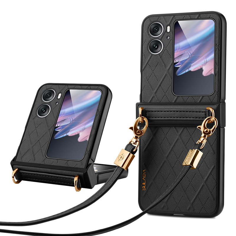 

Sulada Für Oppo Finden Sie N2 Flip 5G Klappphase Geprägte Leder -pc -abdeckung Mit Schulterriemen - Schwarz, Oppo Find N2 Flip 5G