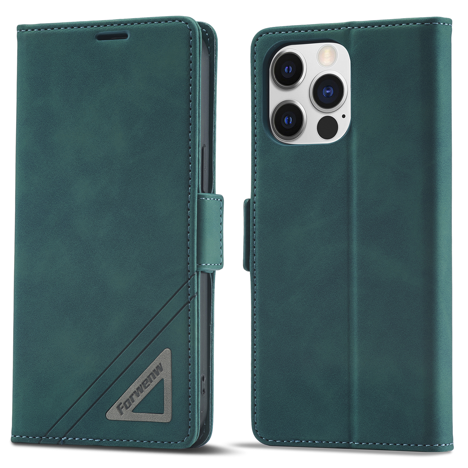 

Forwenw F3-serie Für Iphone 15 Pro Anti-fall-telefonabdeckung Flip Leder Brieftasche Telefonständer Hülle - Grün, iPhone 15 Pro