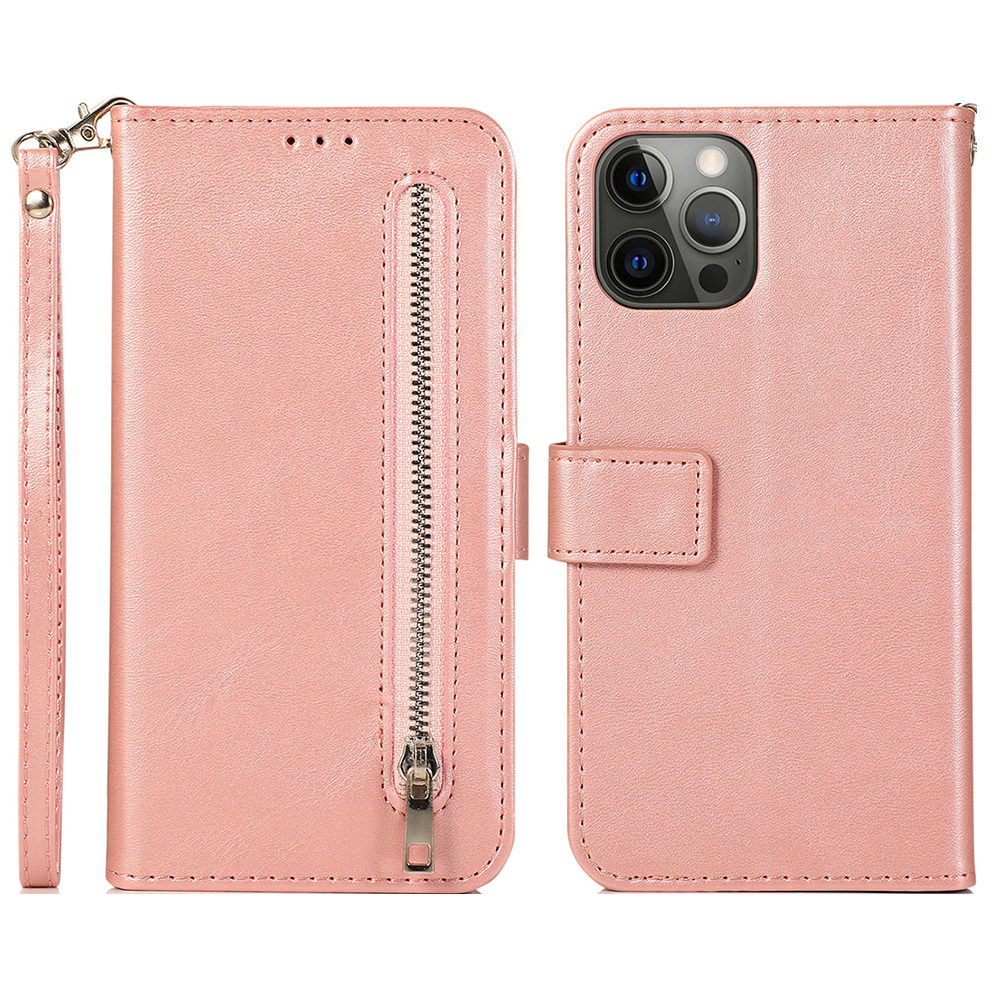 

Für Das Iphone 15 Plus Kalbstextur Reißverschluss Brieftaschenständer Telefonabdeckung PU Lederhülle Mit 5 Kartensteckplätzen - Rosa, iPhone 15 Plus