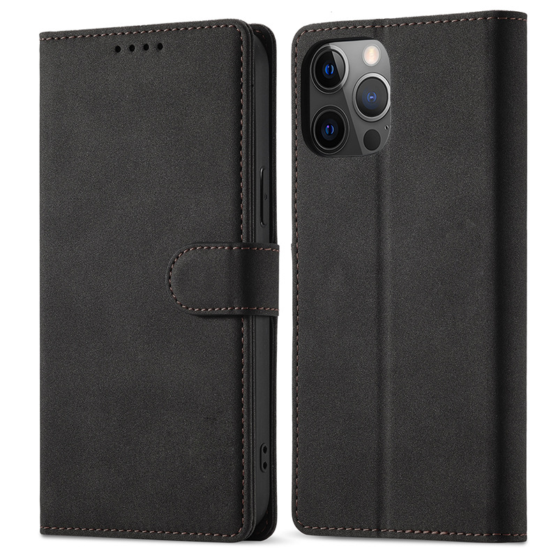 

RFID -blockierungsbrieftasche Hülle Für Iphone 15 Pro Max, Stand PU Leder Mattelefonabdeckung - Schwarz, iPhone 15 Pro Max