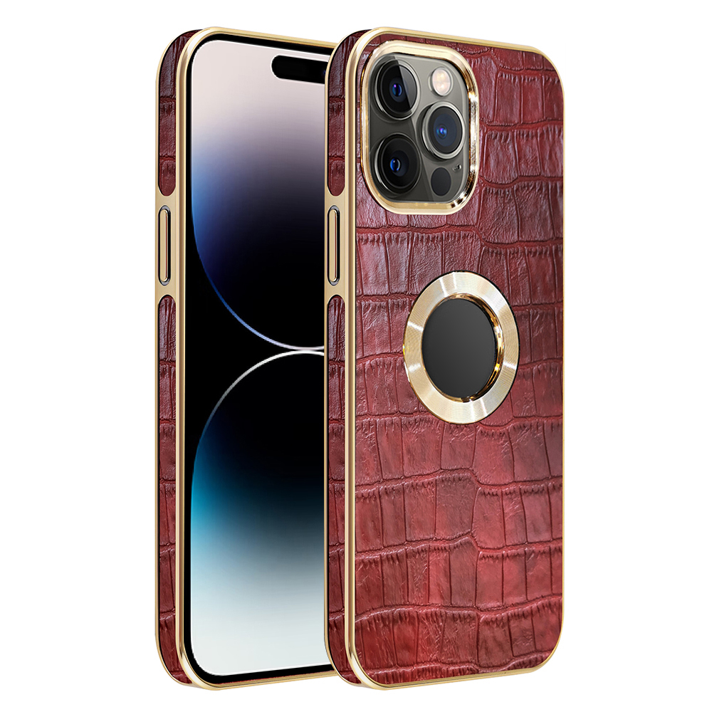 

BulkSourcing Für Iphone 14 Pro Max -logo Ansicht Krokodiltextur PU Leder Beschichtetes PC+TPU -telefonabdeckung - Rot, iPhone 14 Pro Max