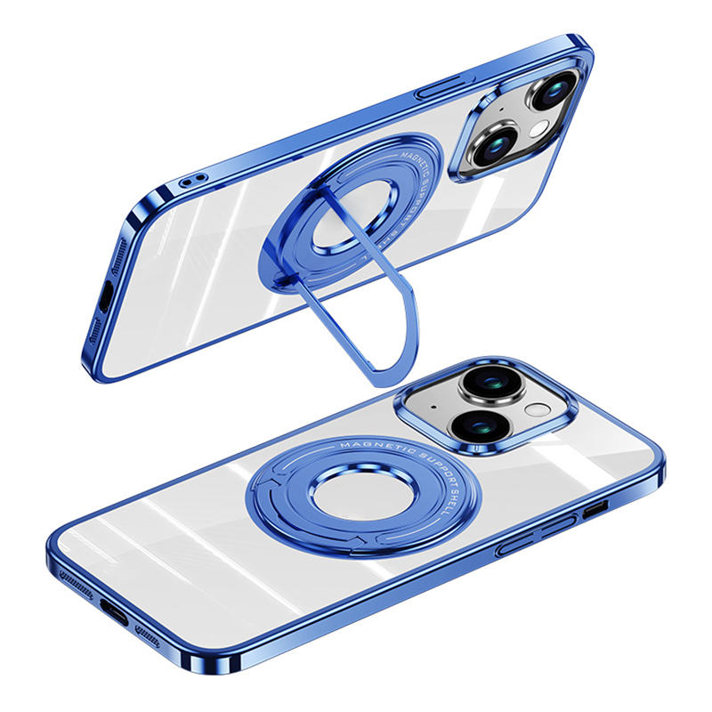 

Für Das Iphone 15 Elektroplierende PC -telefonhülle Metallfaltbares Kickstand, Das Mit Magsafe Kompatibel Ist - Blau, iPhone 15