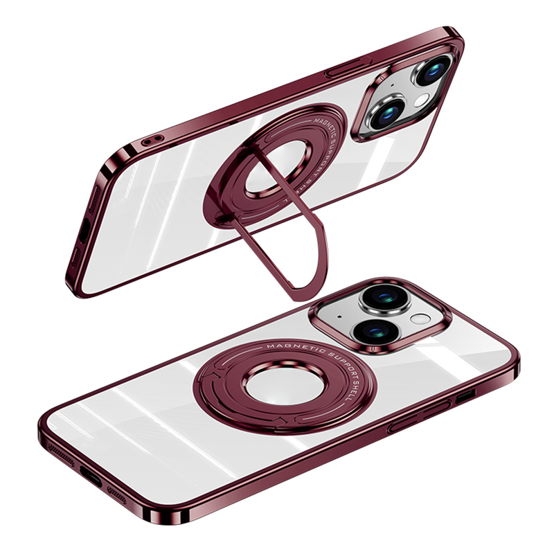 

Für Das Iphone 15 Elektroplierende PC -telefonhülle Metallfaltbares Kickstand, Das Mit Magsafe Kompatibel Ist - Weinrot, iPhone 15