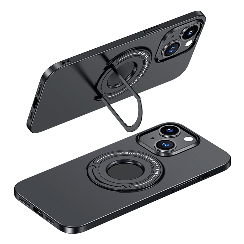 

Matte Pc-telefonhülle Für Iphone 15 Elektroplierendes Kickstand Anti-fingerabdruck-abdeckung Mit Magsafe Kompatibel - Schwarz, iPhone 15
