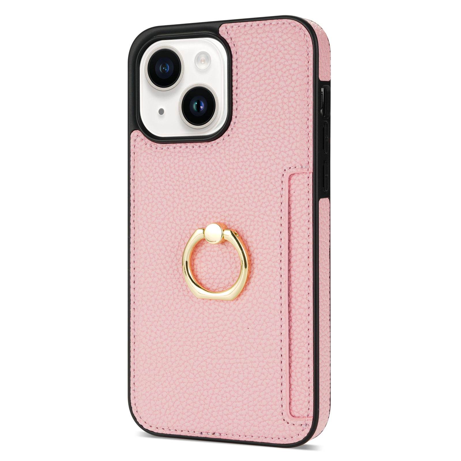 

Ringkickstand -telefonhülle Für Iphone 15 Plus TPU+PU -leder -handy -handyabdeckung Mit Rückenkartenhalter - Rosa, iPhone 15 Plus