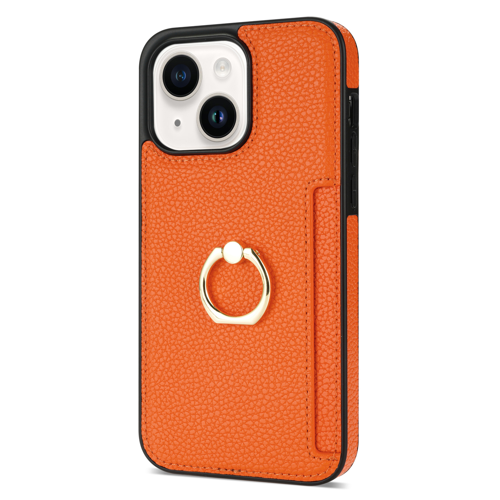 

Ringkickstand -telefonhülle Für Iphone 15 Plus TPU+PU -leder -handy -handyabdeckung Mit Rückenkartenhalter - Orange, iPhone 15 Plus