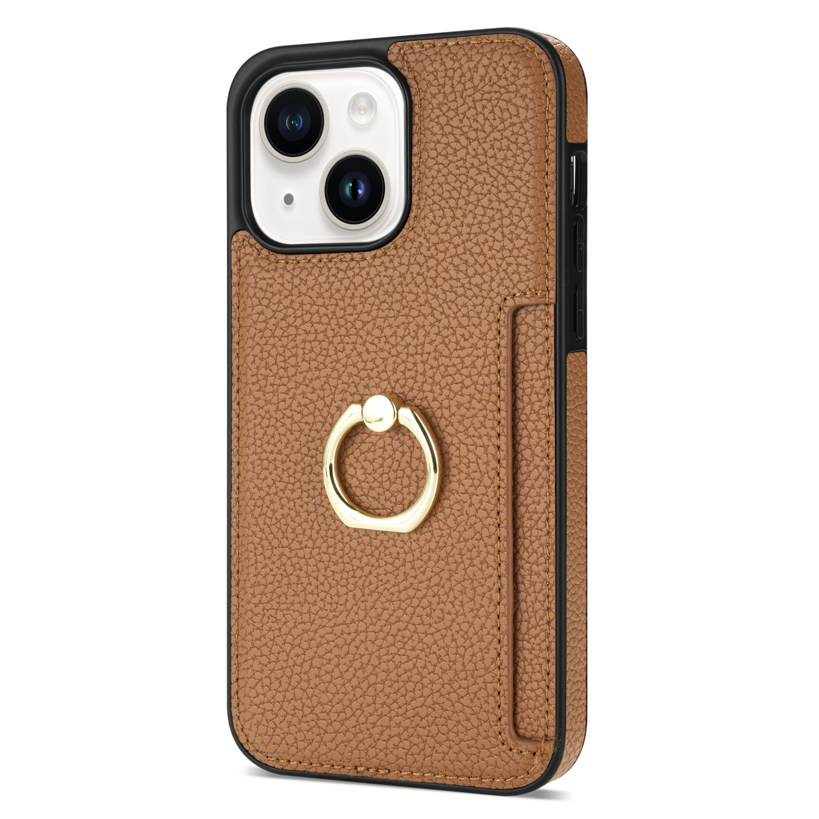 

Ringkickstand -telefonhülle Für Iphone 15 Plus TPU+PU -leder -handy -handyabdeckung Mit Rückenkartenhalter - Braun, iPhone 15 Plus