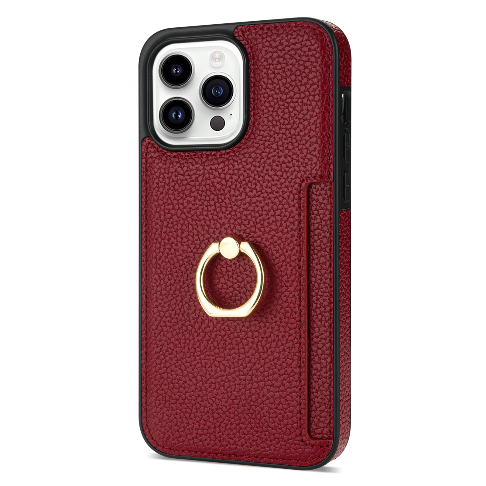 

TPU+PU Leder -telefon -kartonhalter Für Iphone 15 Pro Schockdelie -telefonabdeckung Mit Ring Kickstand - Rot, iPhone 15 Pro