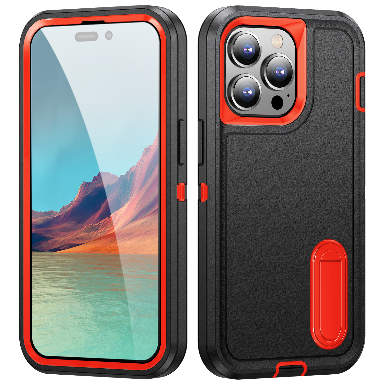 

Hartes PC+Soft Tpu-telefonfall Für Iphone 15 Pro Anti-scratch-kickstand-telefonabdeckung - Schwarz / Orange, iPhone 15 Pro