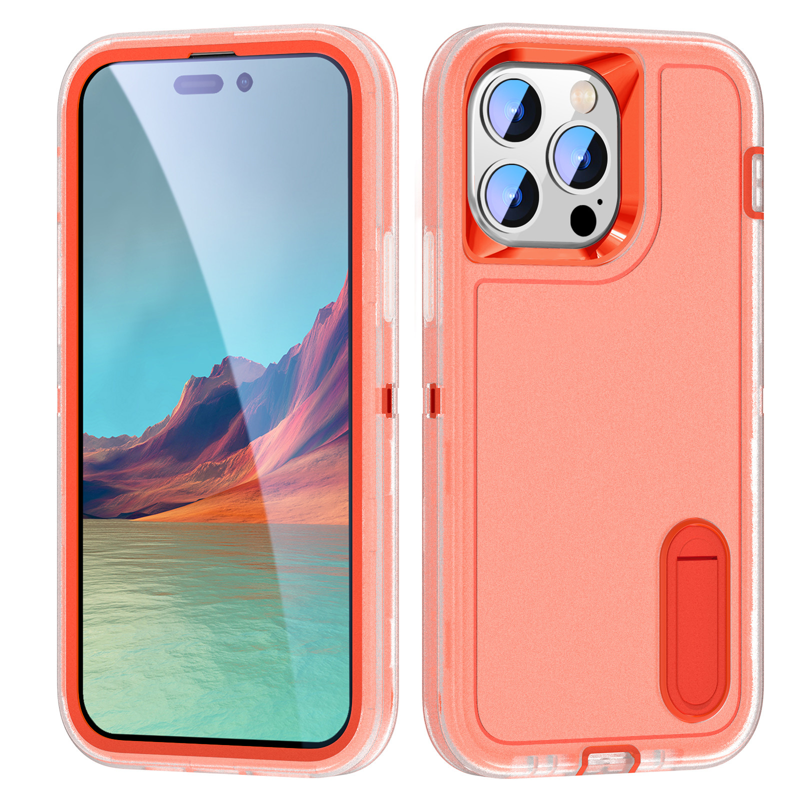 

Hartes PC+Soft Tpu-telefonfall Für Iphone 15 Pro Anti-scratch-kickstand-telefonabdeckung - Transparent / Orange, iPhone 15 Pro