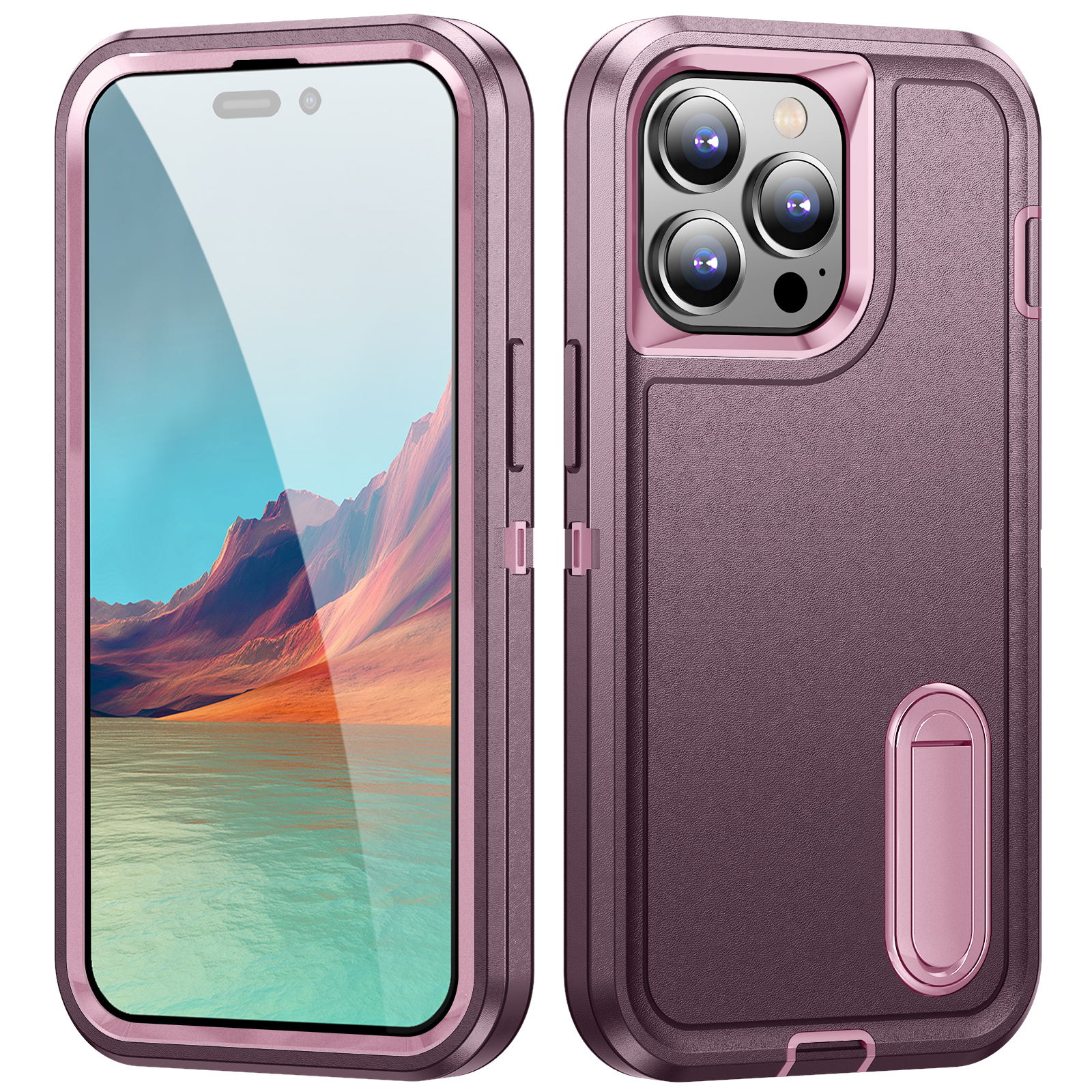 

Hartes PC+Soft Tpu-telefonfall Für Iphone 15 Pro Anti-scratch-kickstand-telefonabdeckung - Lila / Rosa, iPhone 15 Pro