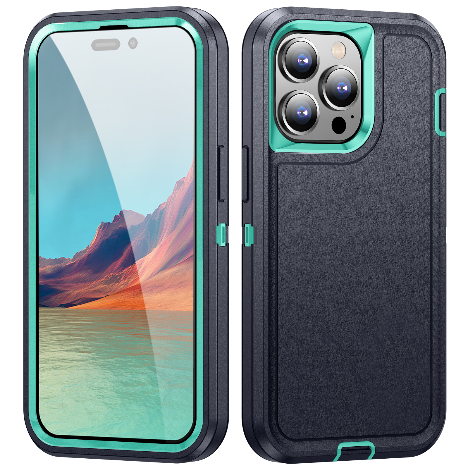 

Hartes PC+Soft Tpu-telefonhülle Für Iphone 15 Pro Max Anti-drop-schockdelefonabdeckung - Schwarz / Cyan, iPhone 15 Pro Max