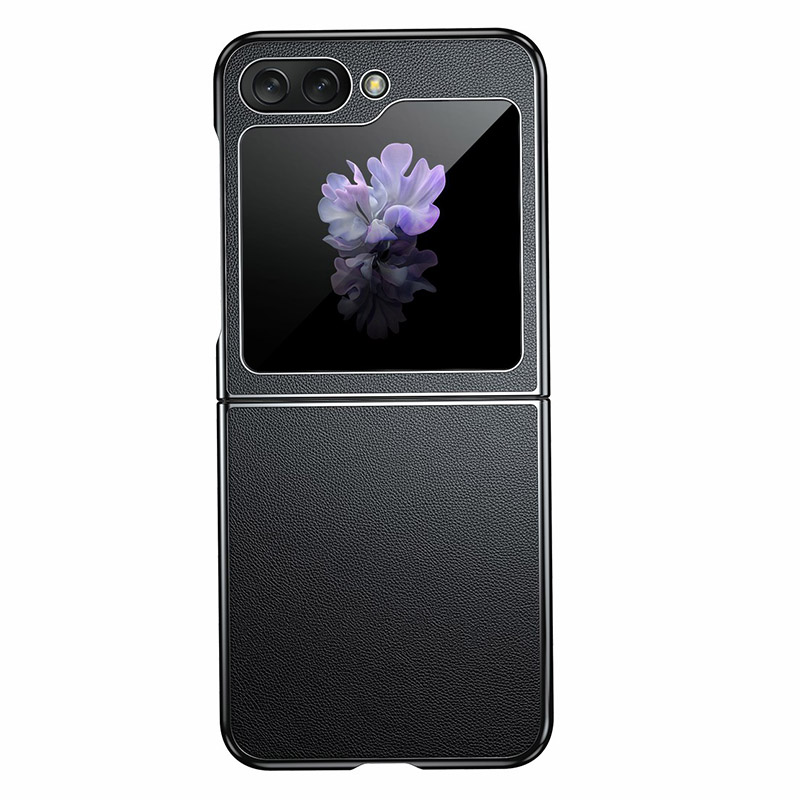 

Für Samsung Galaxy Z Flip5 5G Slim Phone Cover PU+Split Leder+pc Schockdichte Hülle - Schwarz, Galaxy Z Flip5 5G