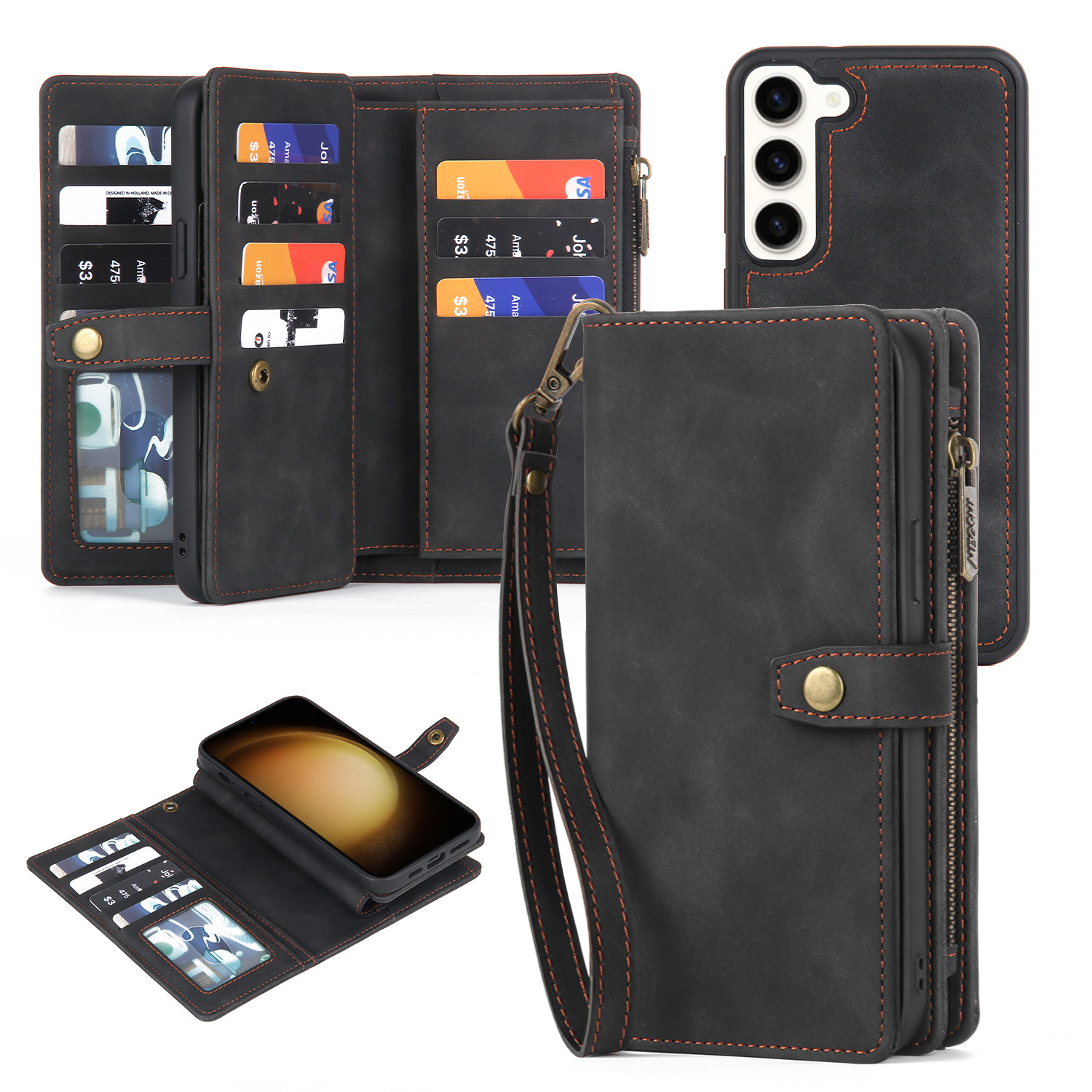 

Megshi H1-serie Für Samsung Galaxy S23+ Abnehmbare 2-in-1-brieftasche Lederhülle Anti-fall-telefonabdeckung Mit Handgelenkriemen - Schwarz, Galaxy S23+