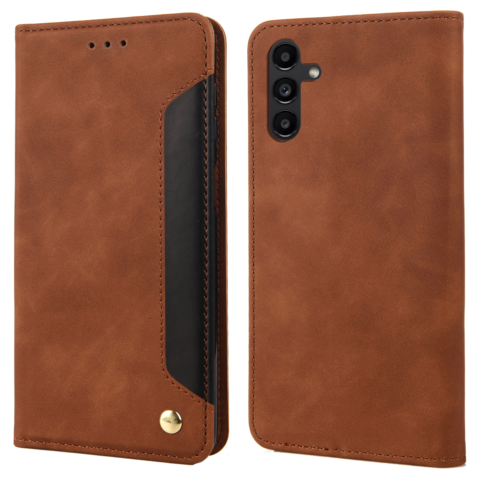 

Skin-touch-telefonständerabdeckung Für Samsung Galaxy A25 5g, TPU+PU Leder Telefon Hülle Brieftasche Magnetische Verschlussschale - Braun, Galaxy A25 5G