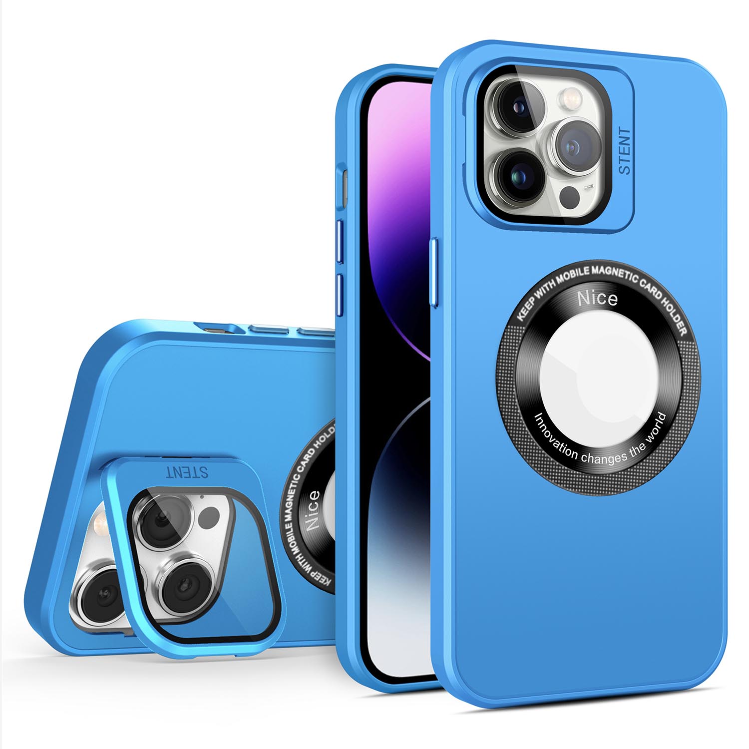 

Pc+tpu+glasfilm Stoßdämpfer Hülle Für Iphone 15 Pro Kompatibel Mit Magsafe Linsen Kickstand Telefonabdeckung - Baby Blau, iPhone 15 Pro