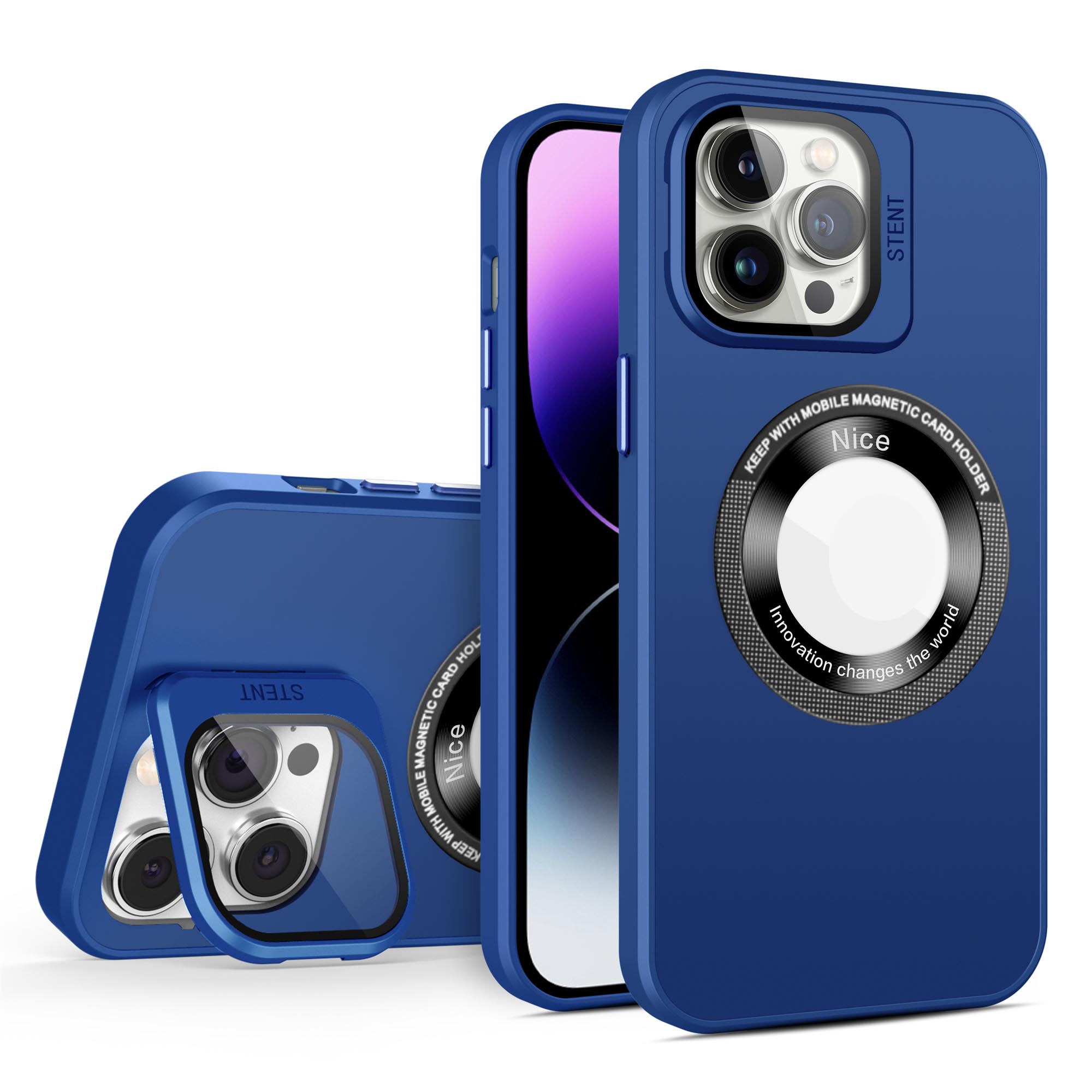 

Telefonabdeckung Für Iphone 15 Pro Max Kompatibel Mit Magsafe PC+TPU+Glass Lens Film Kickstand Hülle - Blau, iPhone 15 Pro Max