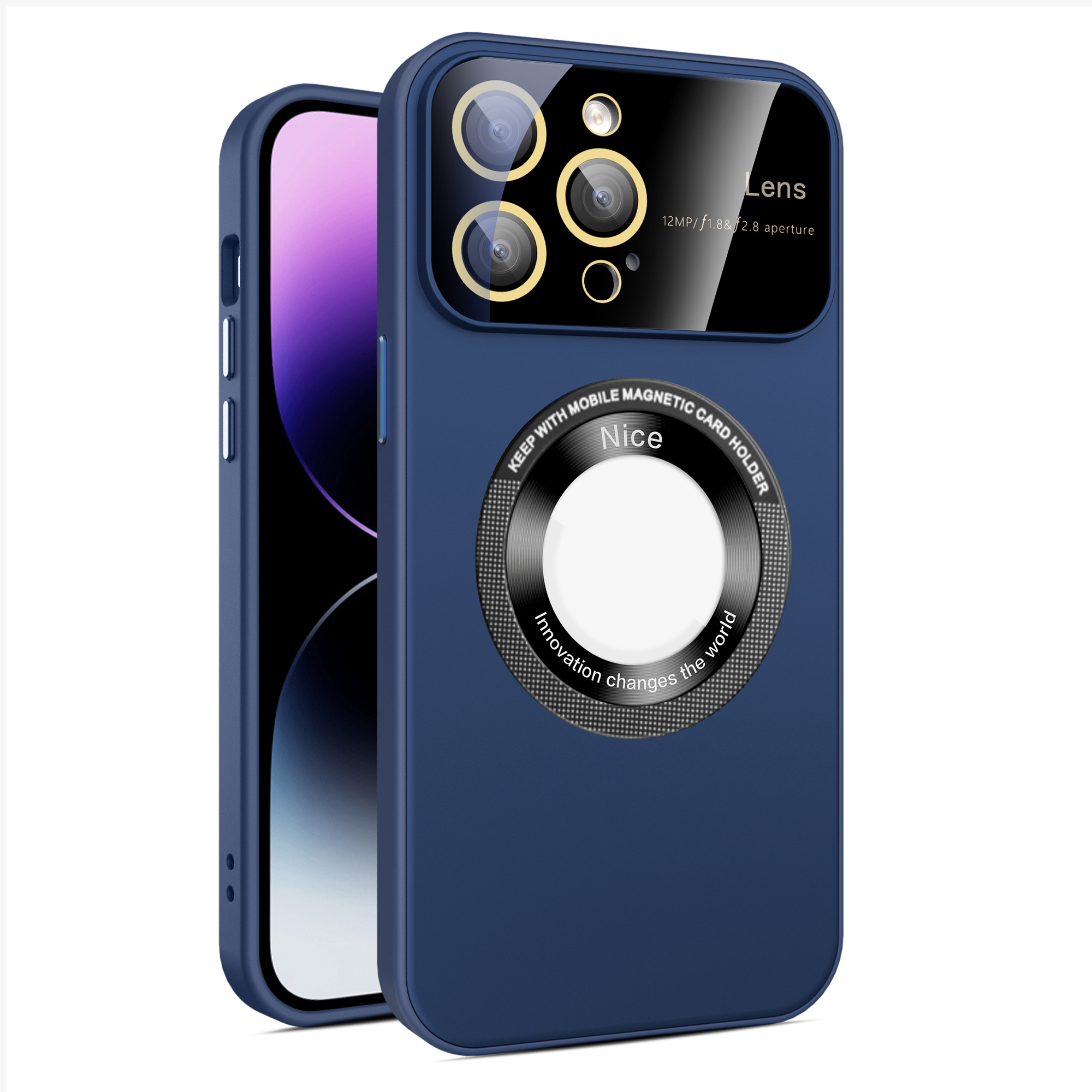 

Kompatibel Mit Magsafe Phone Cover Für Iphone 15 Pro Back-logo Vergrößerung PC+TPU Phone Case Eingebaute Glaslinsenfilm - Blau, iPhone 15 Pro