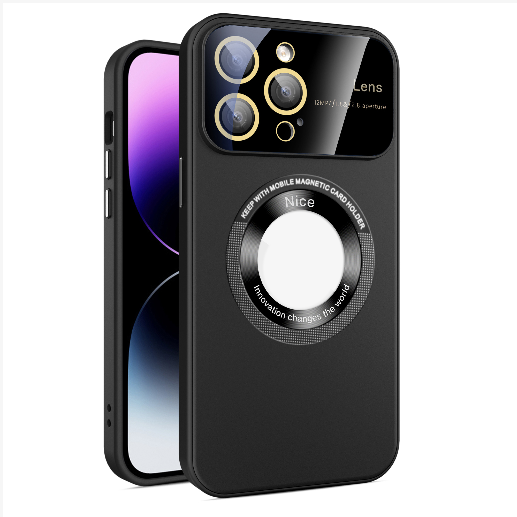 

Kompatibel Mit Magsafe Phone Cover Für Iphone 15 Pro Back-logo Vergrößerung PC+TPU Phone Case Eingebaute Glaslinsenfilm - Schwarz, iPhone 15 Pro