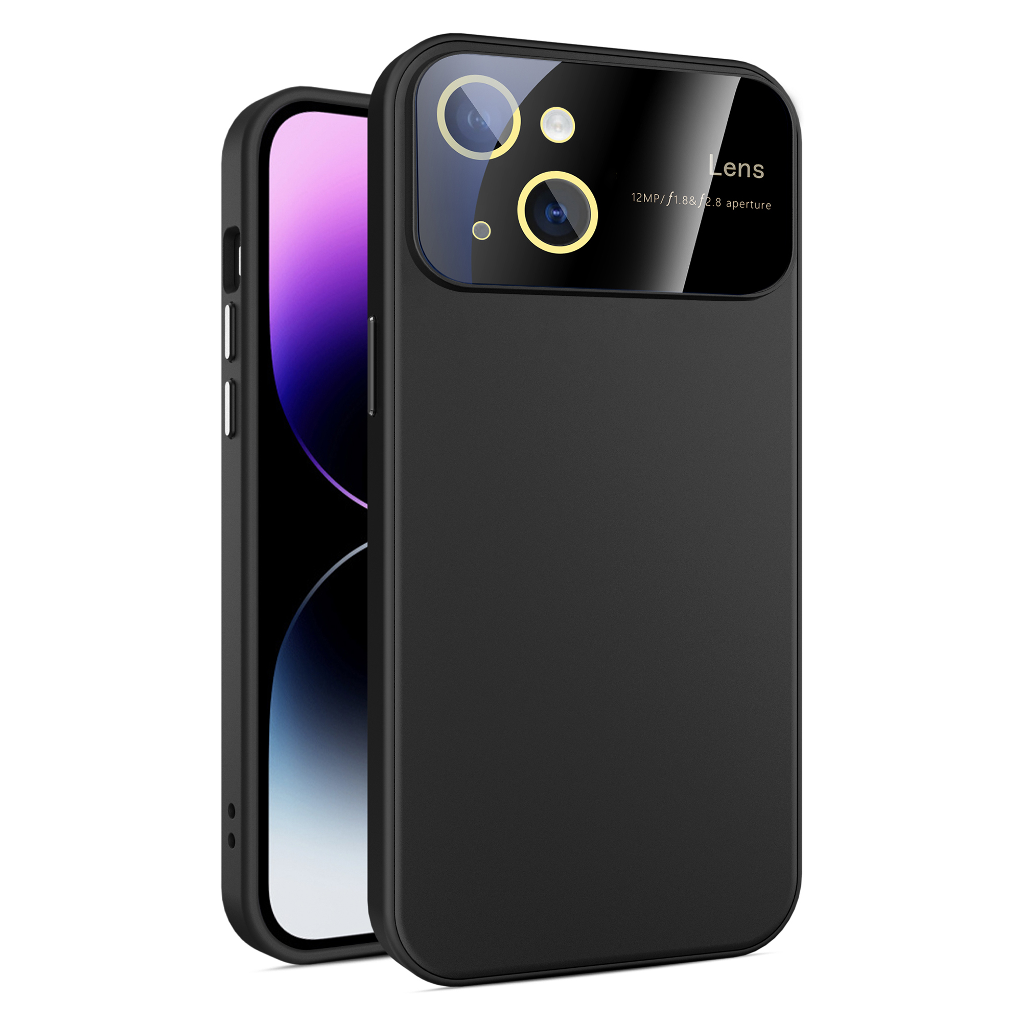 

Anti-fingerabdruck-telefonhülle Für Iphone 15 Plus Gummiertes Pc+tpu-telefonabdeckung Mit Glaslinsenfilm - Schwarz, iPhone 15 Plus