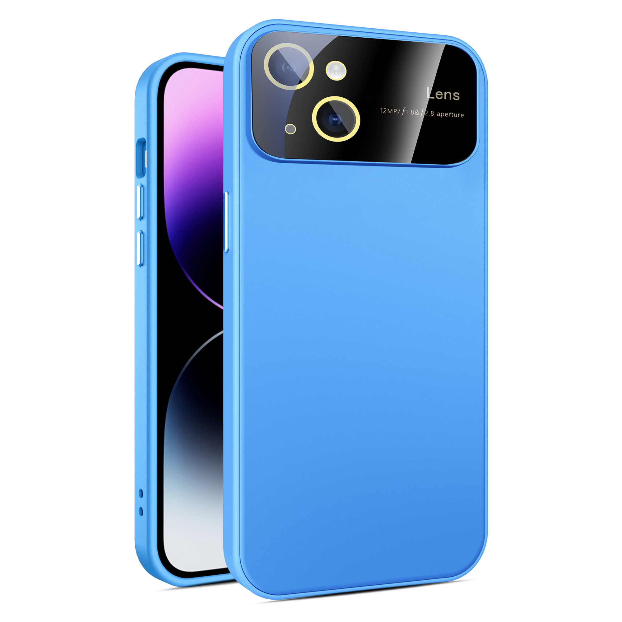 

Anti-fingerabdruck-telefonhülle Für Iphone 15 Plus Gummiertes Pc+tpu-telefonabdeckung Mit Glaslinsenfilm - Himmelblau, iPhone 15 Plus