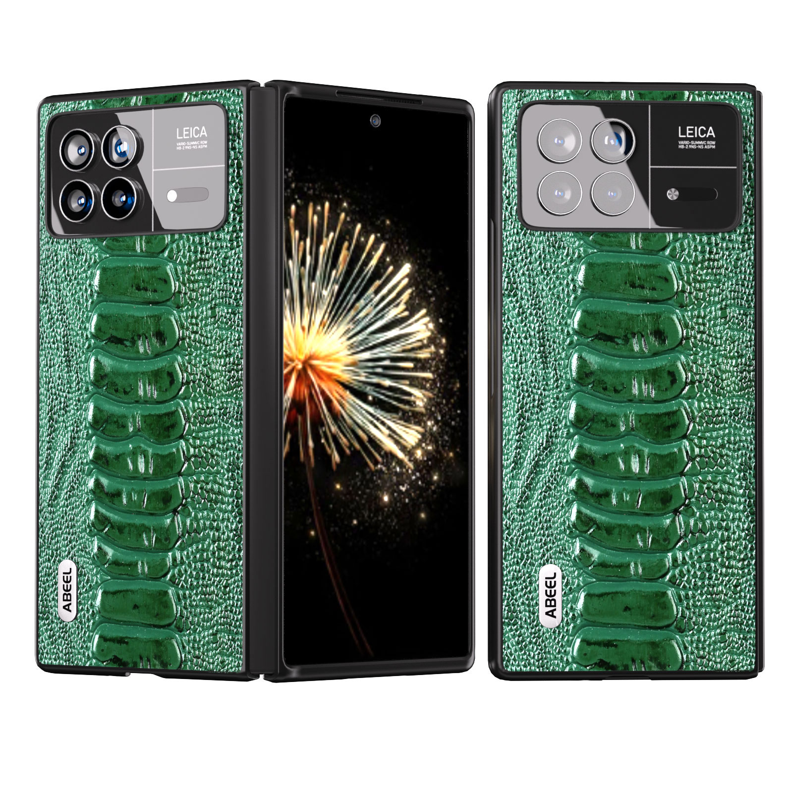 

ABEEL Für Xiaomi Mix Falt 3 5G Krokodile Textur Scheibung Telefonsbewernung Echtes Kuhleder+pc Back Hülle - Grün, Xiaomi Mix Fold 3 5G