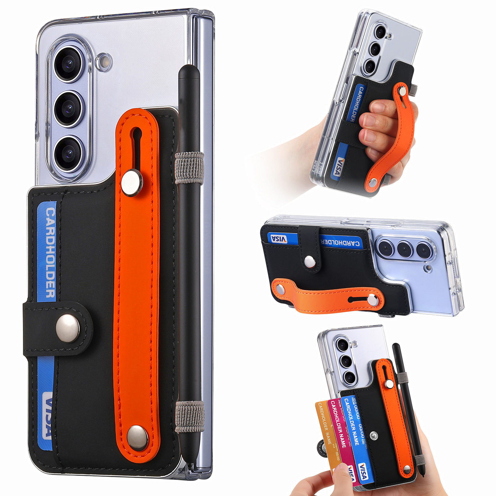 

Für Samsung Galaxy Z Fold5 5G PU+Clear PC Phone Case Armband Kickstand Telefonabdeckung Mit Stifthalter - Schwarz, Galaxy Z Fold5 5G