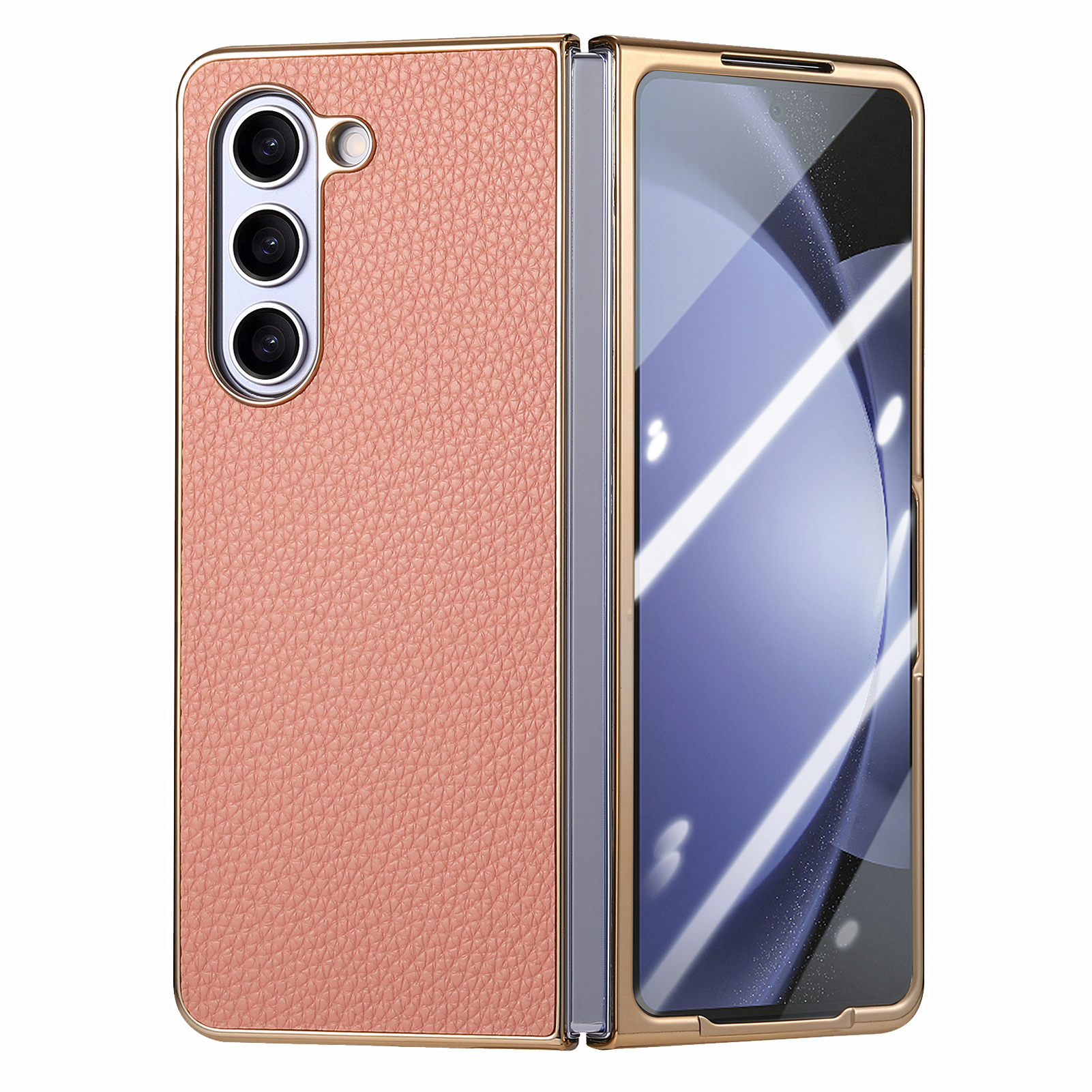 

Für Samsung Galaxy Z Fold5 5G Telefonhülle Litchi Textur Pu+hartes PC -telefonabdeckung Mit Temperamentvollem Glasfilm - Rosa, Galaxy Z Fold5 5G