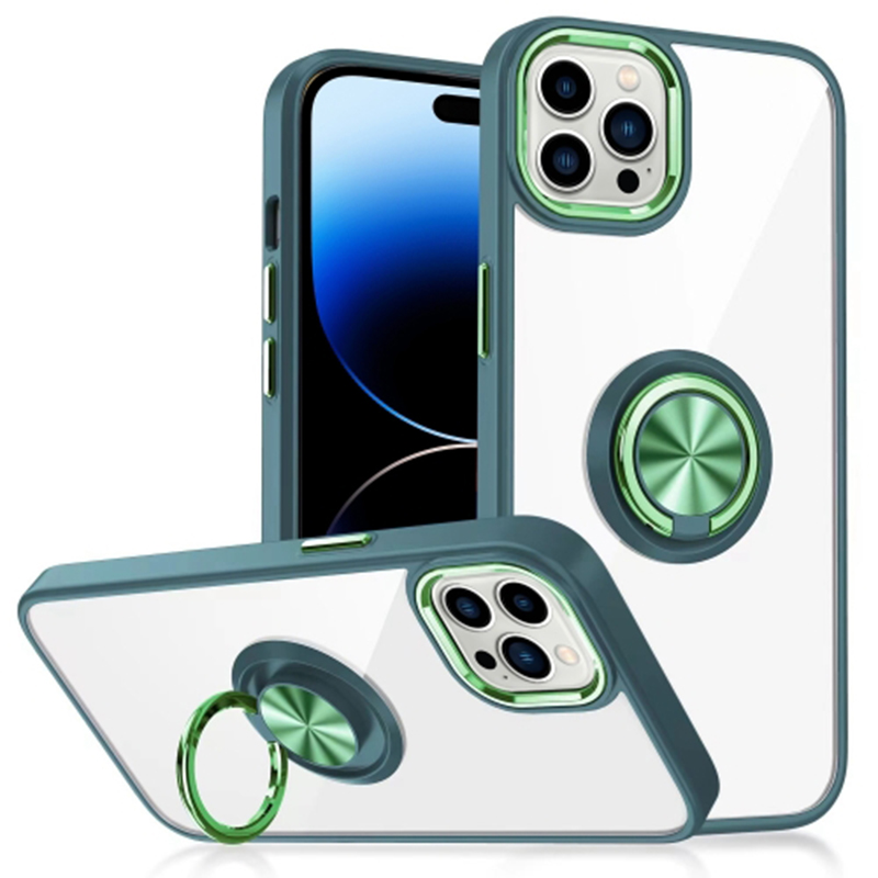 

Für Das Iphone 15 Pro TPU + Acrylelektroplating -hülle Fingerring Kickstand Clear Telefonabdeckung - Schwarzgrün, iPhone 15 Pro