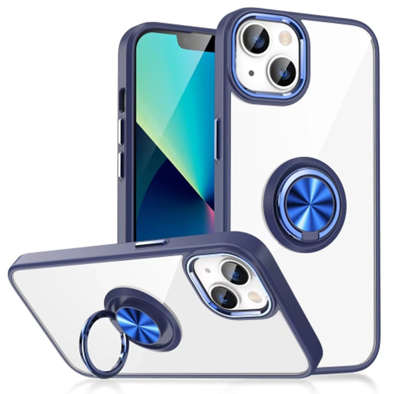 

Für Das Iphone 15 Plus Elektroplierende Telefonhülle Ringhalter Kickstand Acryl + TPU Clear Cover - Dunkelblau, iPhone 15 Plus