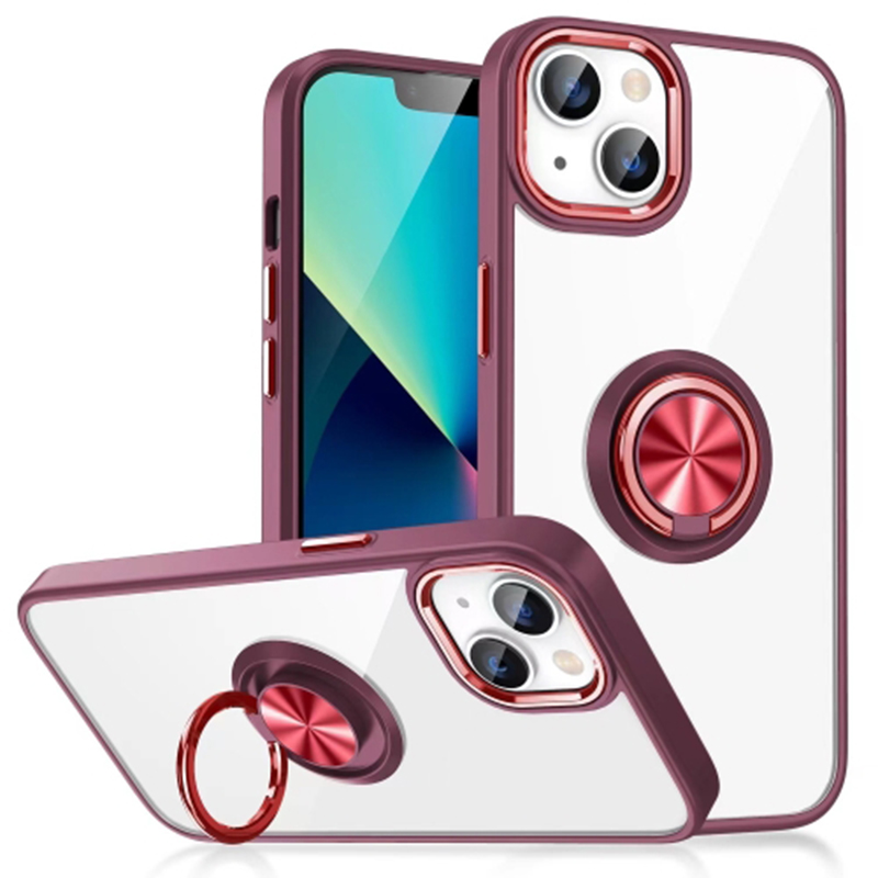 

Für Das Iphone 15 Plus Elektroplierende Telefonhülle Ringhalter Kickstand Acryl + TPU Clear Cover - Weinrot, iPhone 15 Plus