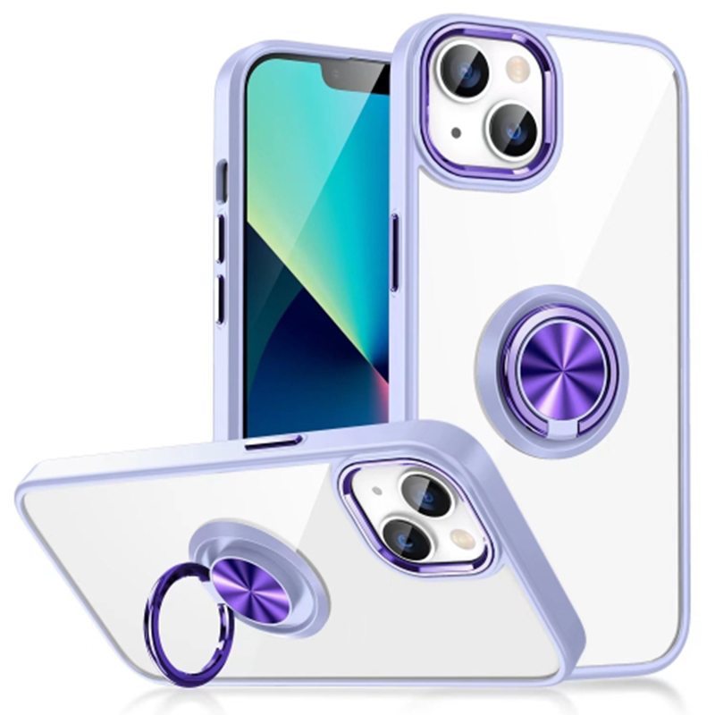 

Für Das Iphone 15 Plus Elektroplierende Telefonhülle Ringhalter Kickstand Acryl + TPU Clear Cover - Lila, iPhone 15 Plus