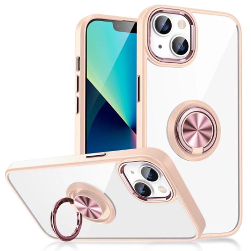 

Für Das Iphone 15 Plus Elektroplierende Telefonhülle Ringhalter Kickstand Acryl + TPU Clear Cover - Rosa, iPhone 15 Plus