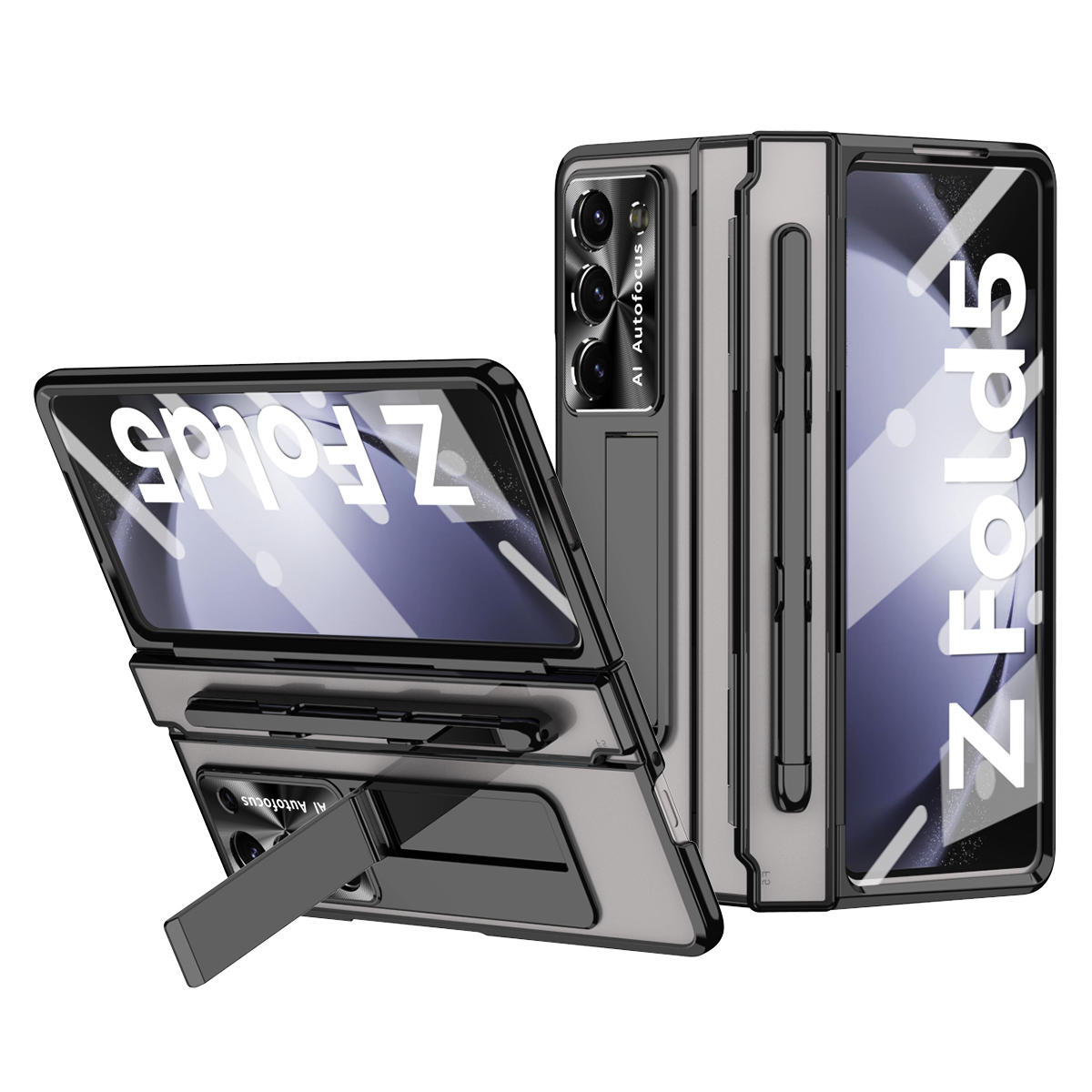 

Für Samsung Galaxy Z Fold5 5G Kickstand -telefonhülle PC -faltabdeckung Mit Temperaturglas Film+Stylus Pen - Schwarz, Galaxy Z Fold5 5G