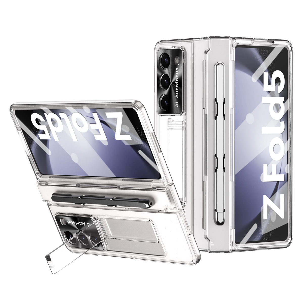 

Für Samsung Galaxy Z Fold5 5G Kickstand -telefonhülle PC -faltabdeckung Mit Temperaturglas Film+Stylus Pen - Transparent, Galaxy Z Fold5 5G