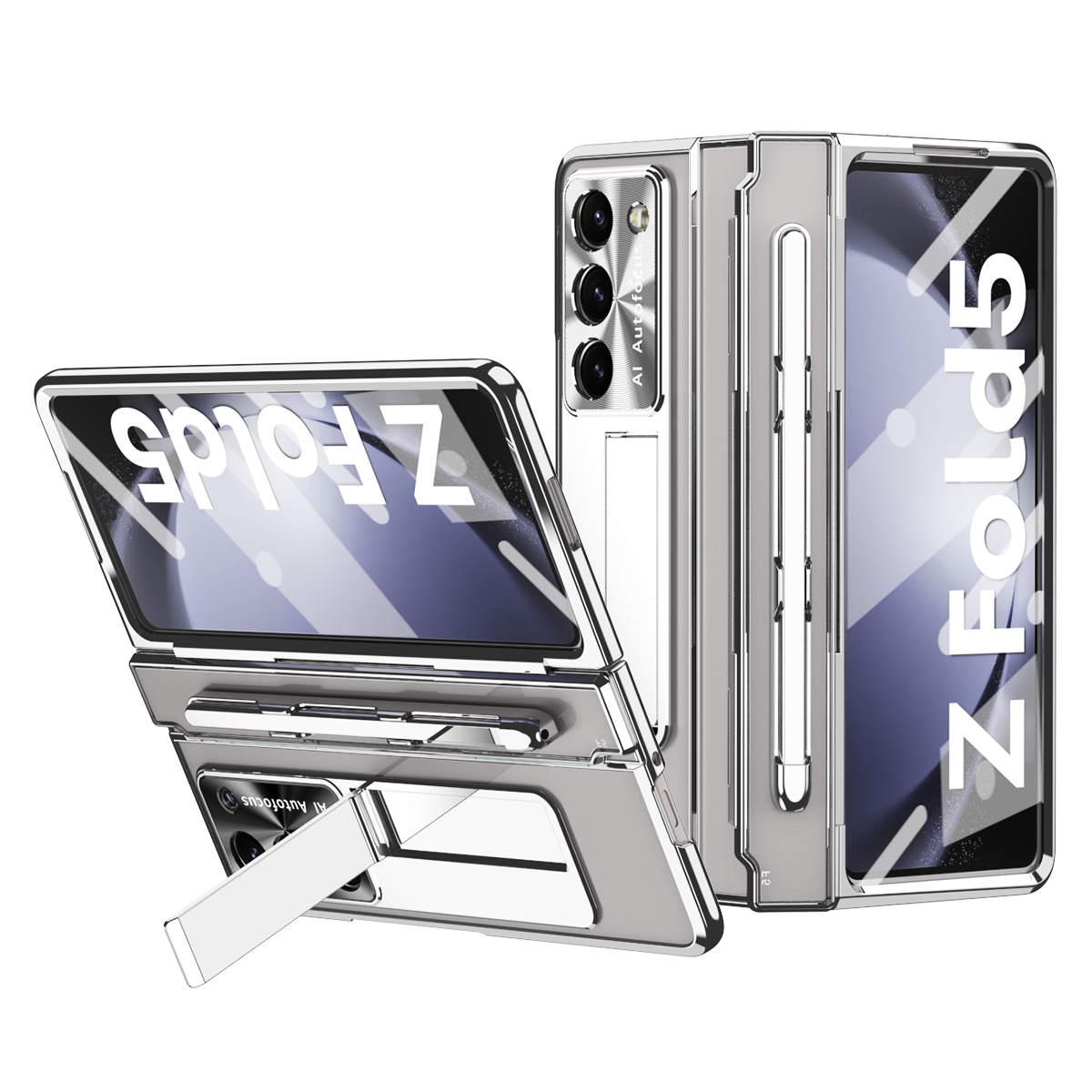 

Für Samsung Galaxy Z Fold5 5G Kickstand -telefonhülle PC -faltabdeckung Mit Temperaturglas Film+Stylus Pen - Silber, Galaxy Z Fold5 5G