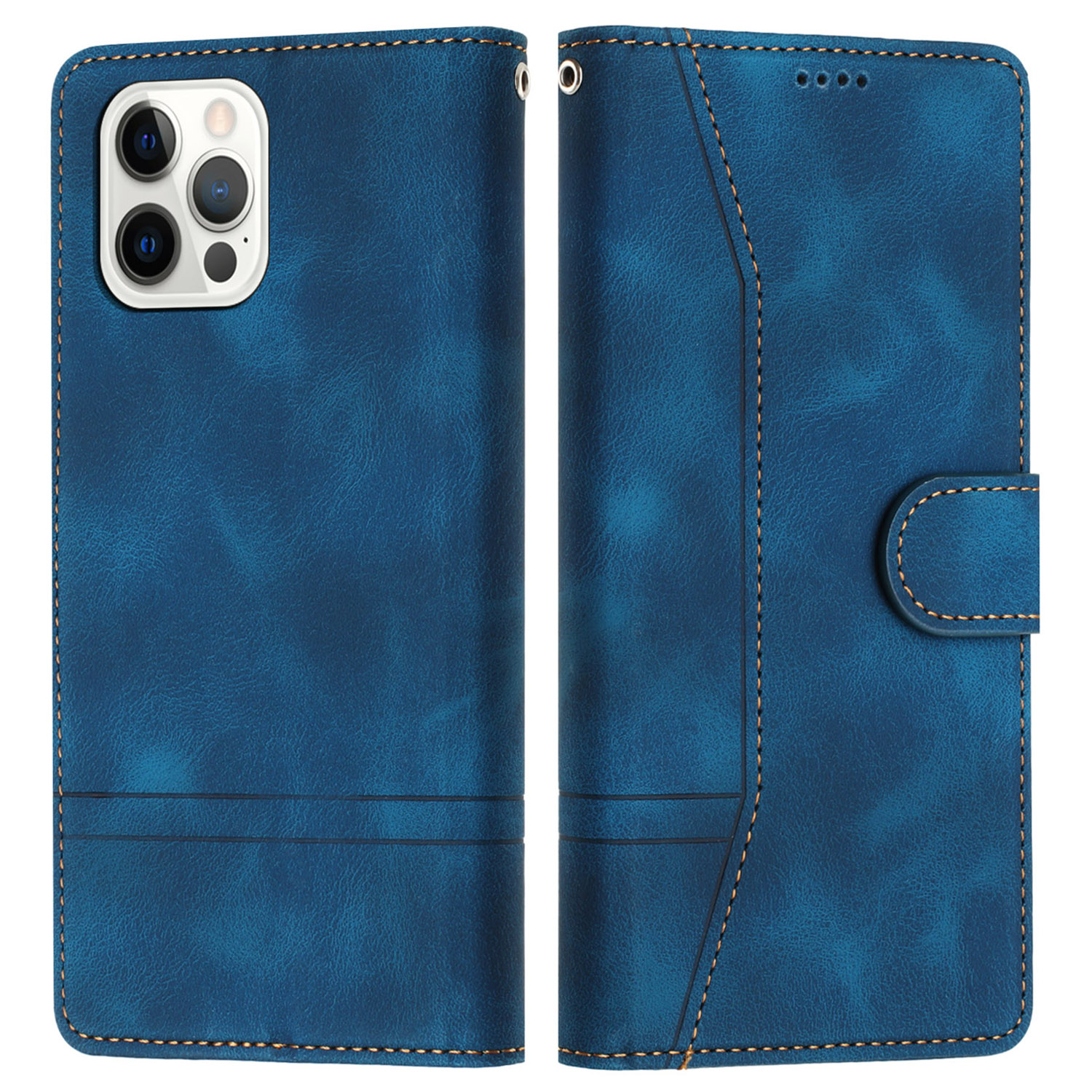 

L002 Für Iphone 12 / 12 Pro 6.1 Zoll Retro Linien Geprinktes Telefonabdeckungshülle Wallet Wallet Hülle - Blau, iPhone 12
